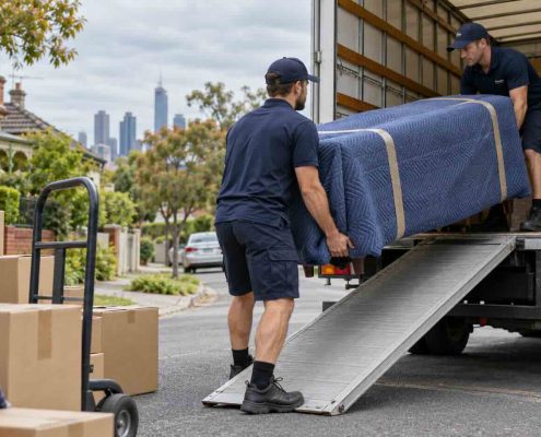 Two Removalists Loading Sofa Melbourne Street