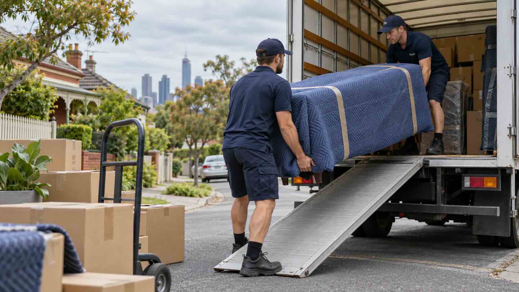 Two Removalists Loading Sofa Melbourne Street